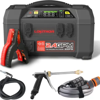 LOKITHOR Lithium Startbooster 12V 2500A med 150 PSI Luftkompressor og 1.5 MPA bærbart høytrykkspylersett